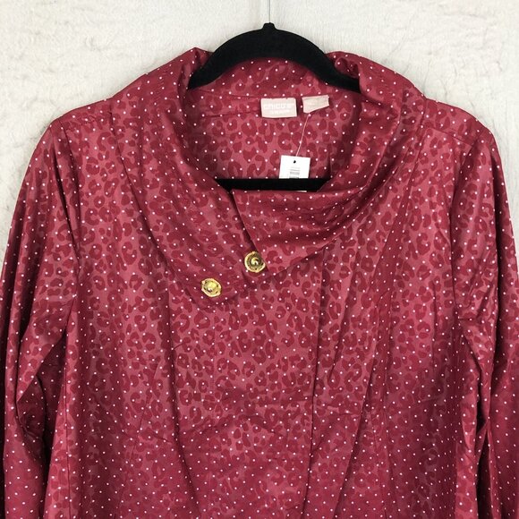 Chicos 1 Zenergy Jacket Womens Medium Burgundy Polkadot Anorak Artsy NEW - Picture 2 of 16